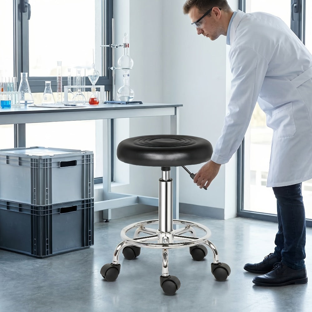 Round Padded Swivel Bar Stool 360° with Chrome Base - Adjustable Height Salon Kitchen Counter Stool for Nail
