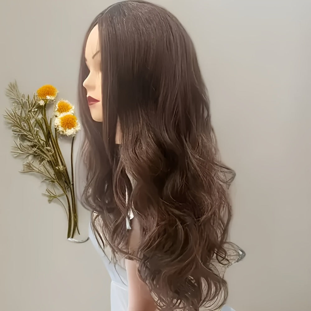 Synthetic Wig 28-Inch Big-Wave Curly Headband Style in Dark Brown or Black for Parties and Weddings