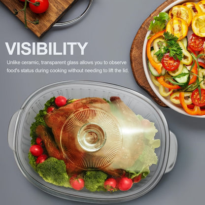 Glass Casserole Dish with Lid, Oval Ribbed Roasting Pan, Oven & Covered Baking Dish for Entryways, Bedrooms and Living Spaces