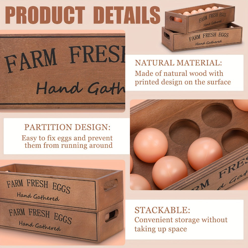 Two-Piece Farmhouse Wooden Egg Holder Rack Set with Handles and Space for Twenty-Four Eggs Each