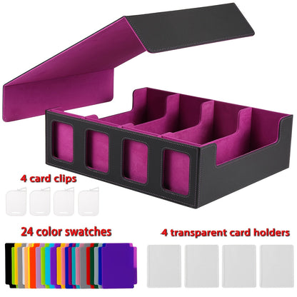 Four-Row Trading Card Storage Box with Display Windows, Four Colors and Pictured Divider Accessories