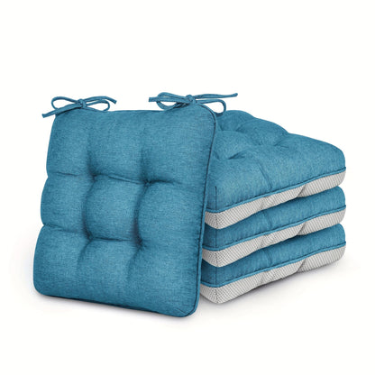 Tufted Chair Cushion Sets in 4- or 8-Piece Options with M/L Sizes, Tie Straps and 12 Color Choices
