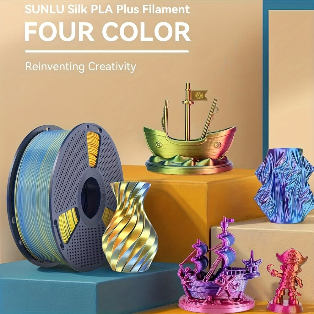SUNLU PLA+ Four-Color Glossy Filament 1.75mm 1kg 4kg Multicolor Gradient Red Yellow Green Black Blue Purple Orange Gold FDM 3D Printer Filament Creality Bambu Prusa Compatible