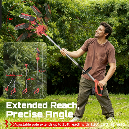 Cordless Electric Pole Saw 6-Inch Brushless Motor – Telescopic Foldable High-Reach Pruner, 2 Chains & 2 Batteries, Quick Blade Change for Tree Trimming