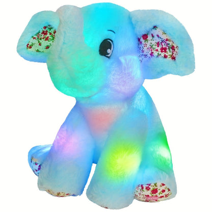 Plush Toy – Blue Elephant with LED Glow and Optional Lullaby Music for Soft Room Display and Gifting
