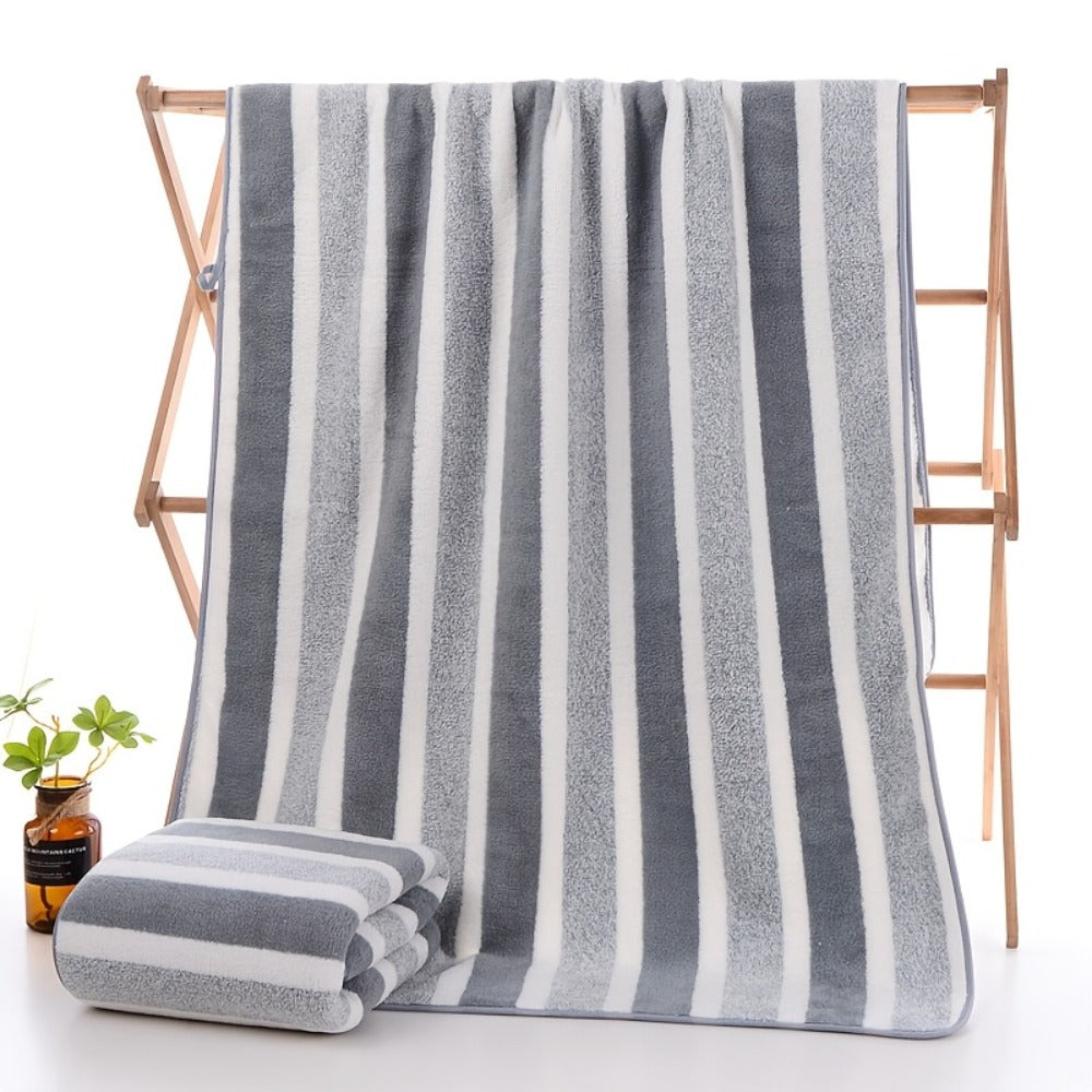 Bath Towels Set 1 or 4 Pack 346GSM Polyester Striped Towels 70 x 140cm in Four Colors for Home and Guest Use