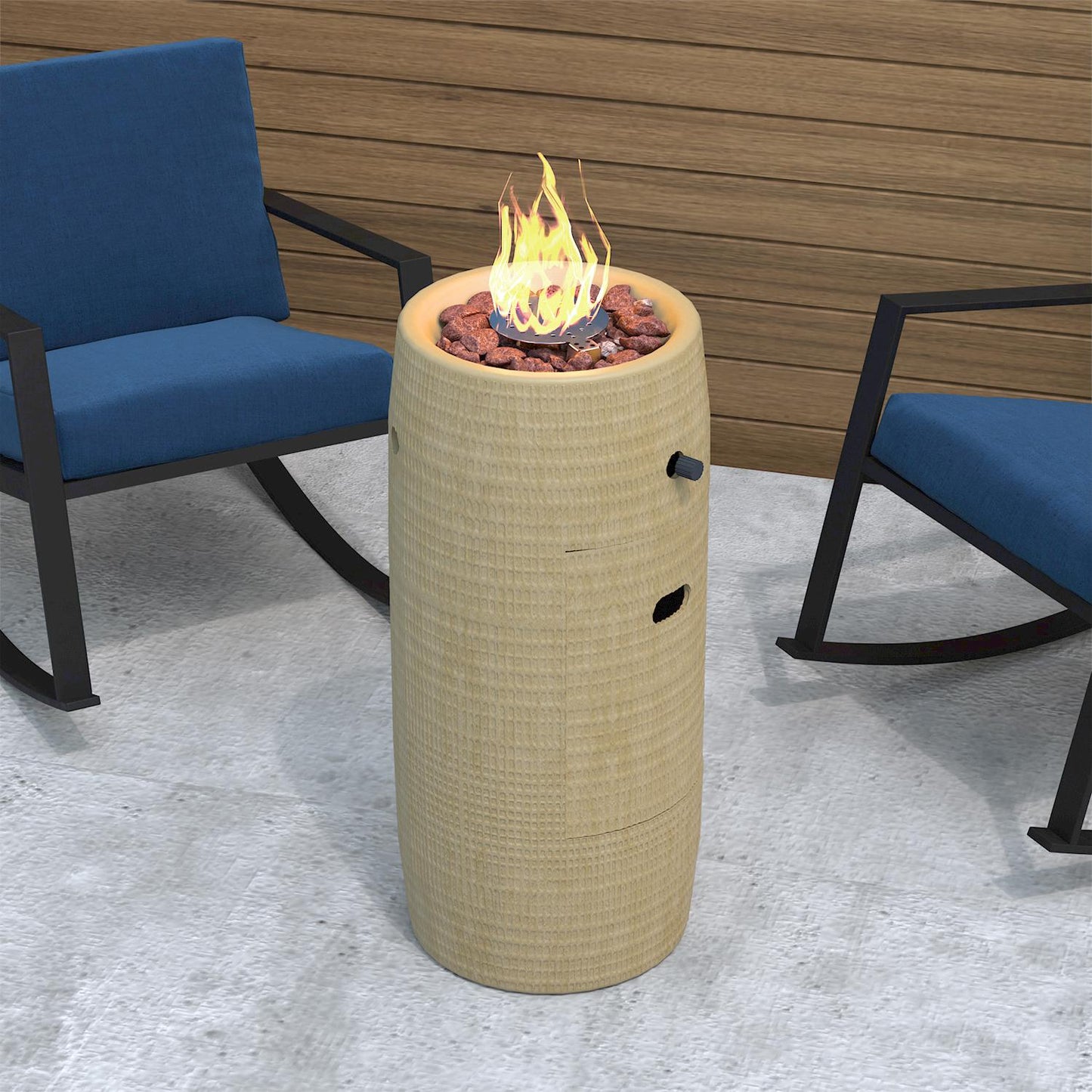 Propane Fire Pit Portable 11 Inch Outdoor 15000 BTU Self-Lighting Heavy Duty Metal Concrete All-Weather Round Patio Heater with Rain Cover for Backyard Camping Pool Party
