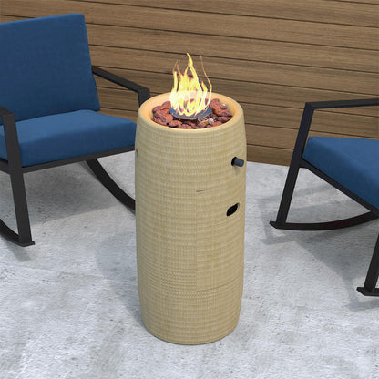 Propane Fire Pit Portable 11 Inch Outdoor 15000 BTU Self-Lighting Heavy Duty Metal Concrete All-Weather Round Patio Heater with Rain Cover for Backyard Camping Pool Party