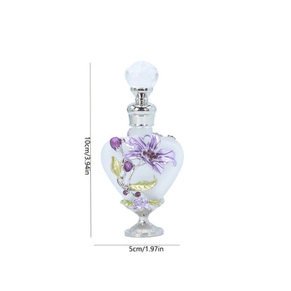 Refillable 10 ml Decorative Glass Perfume Bottles with Floral Inlay and Eight Color or Shape Options