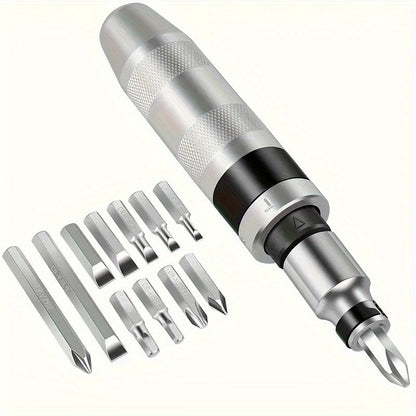Thirteen-Piece Manual Impact Screwdriver Set with Reversible Driver, Chisel Bits and Screw Extractors