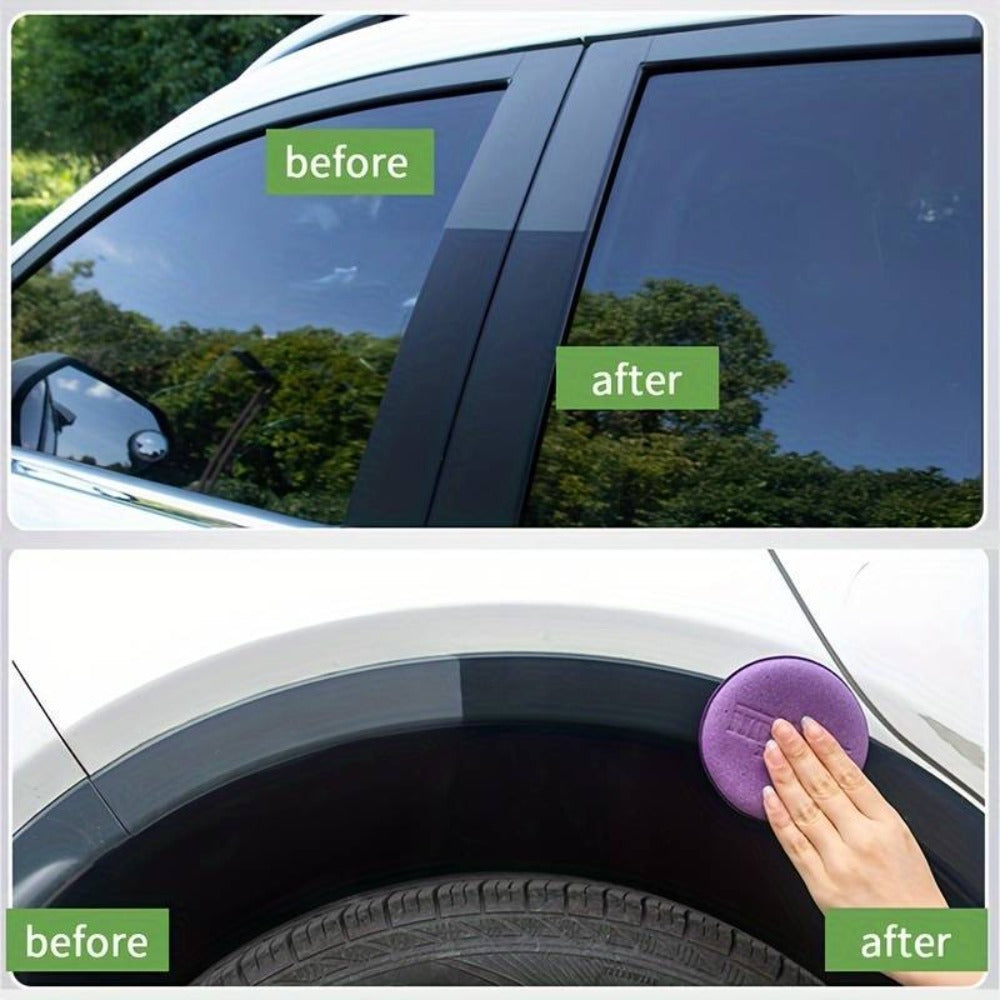 Car Plastic Restorer & Tire Protector Kit 3.38oz - Nano Coating Interior Shine, Yellowing Repair, Black Trim Renewal with Applicator Sponge