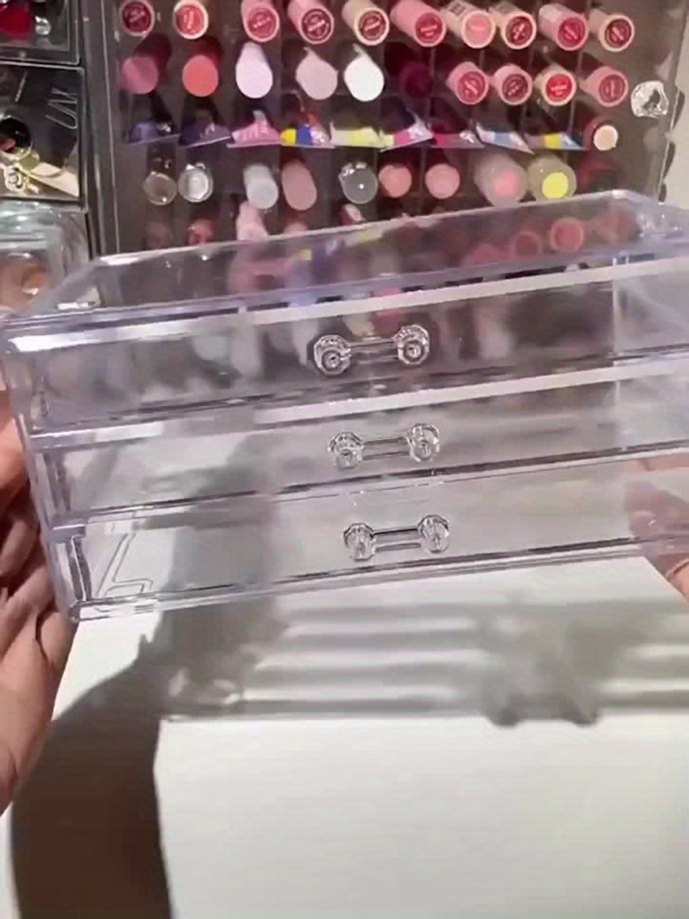 Clear Acrylic Makeup Organizer 5-Tier with Drawers Dustproof Cosmetic Storage for Lipstick Foundation Brushes Skincare — No Installation Vanity Bathroom Office Desk