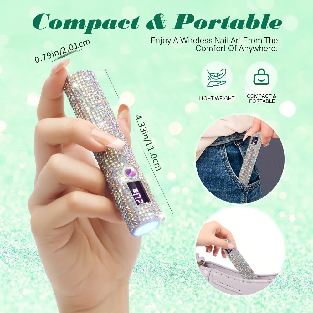 Rhinestone Handheld UV/LED Nail Lamp with 365nm/405nm Markings, 20s/60s Timers and USB Charging