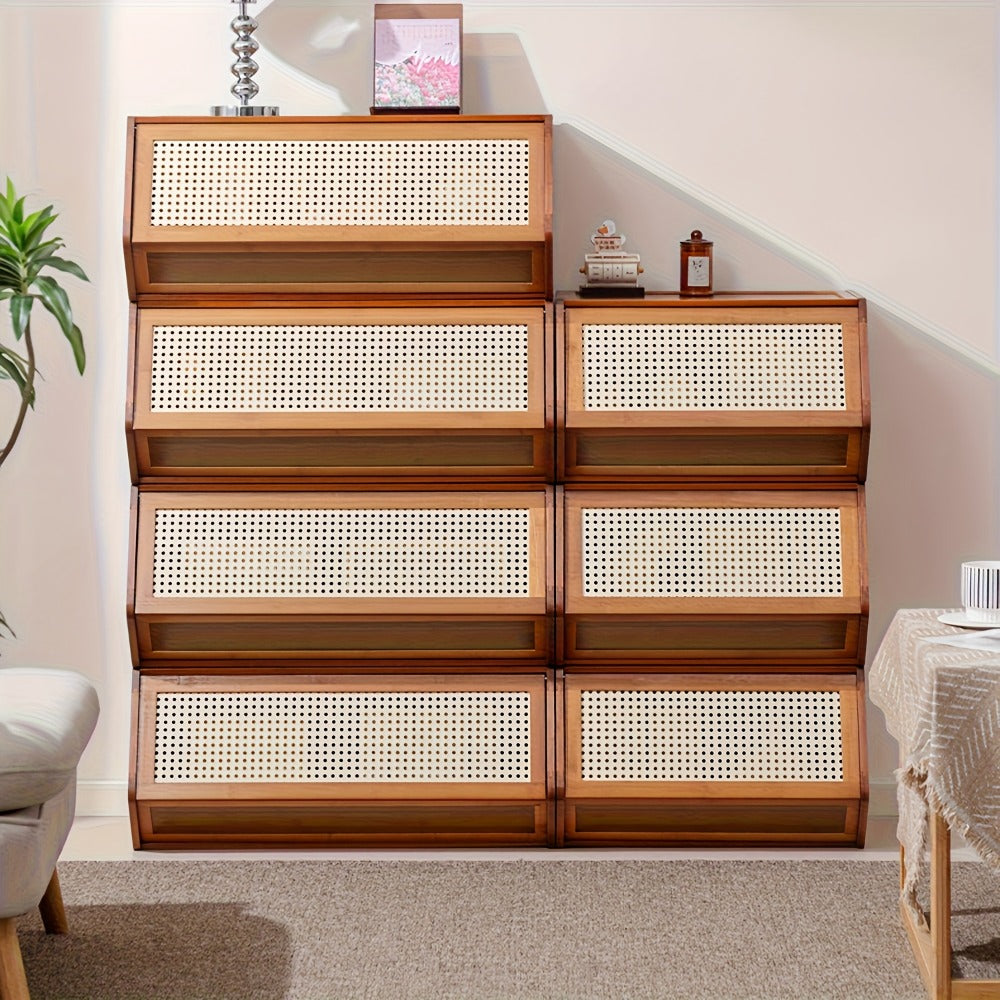 Shoe Rack Bamboo Freestanding Organizer with Flip Drawer, Stackable Design and 27.5 or 33.85-Inch Width