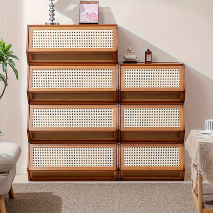 Shoe Rack Bamboo Freestanding Organizer with Flip Drawer, Stackable Design and 27.5 or 33.85-Inch Width