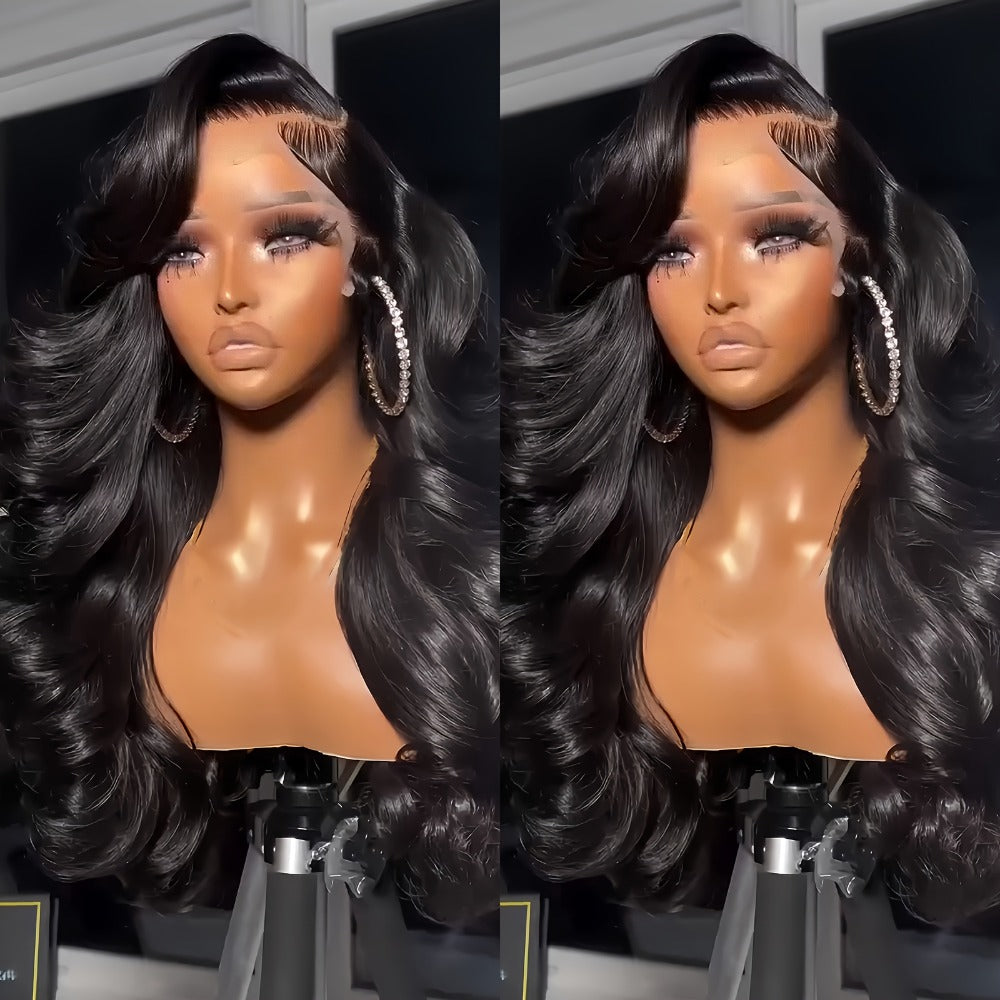 13x4 HD Lace Front Body Wave Synthetic Wig 250% Density Glueless Natural Black Crimson 28 32 Inch Heat Resistant Long Wavy Wig for Women Daily Party Special Events