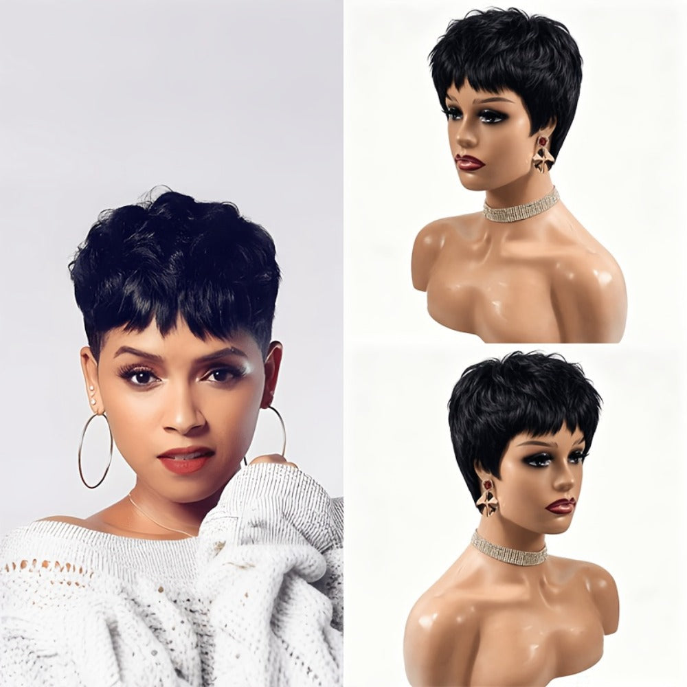 Synthetic Wig Short Body-Wave Pixie Cut, 4-Inch Rose Net Cap in Eight Fashion Colors for Women