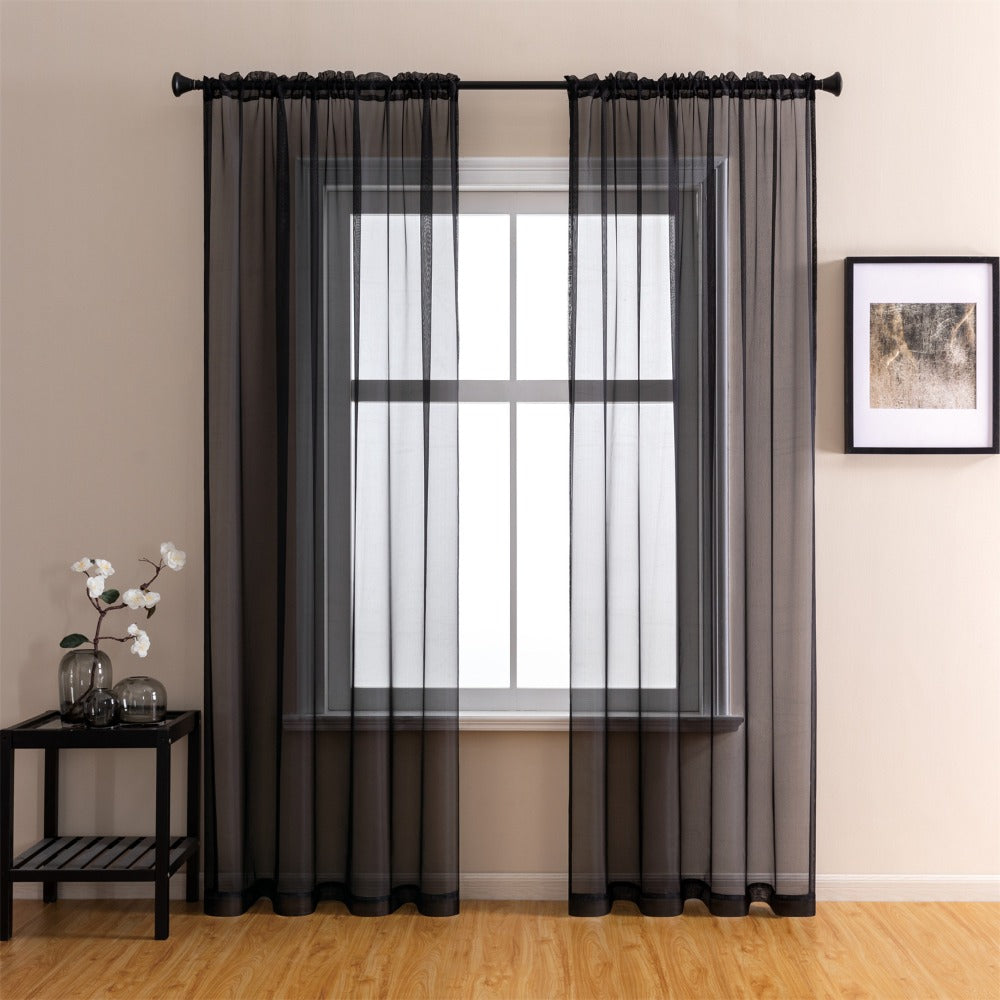 Two-Panel Solid Sheer Curtains with Rod-Pocket Header, Seven Colors and Four Size Configurations