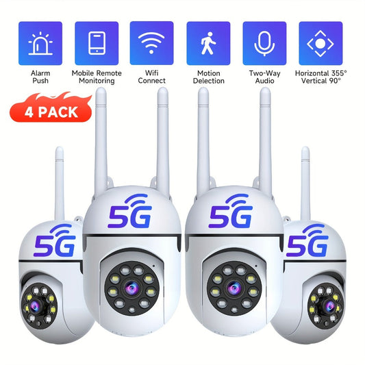 4-Pack Indoor Security Camera 5GHz WiFi 3MP 360° Pan Tilt Zoom, AI Motion Detection & Auto-Tracking, Color Night Vision, Two-Way Audio, Cloud & SD Storage – Plug-In Pet Baby Family Home Monitor System