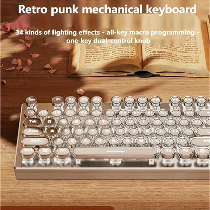 Steampunk Typewriter Mechanical Keyboard with Blue Switches – Retro Old-Fashioned USB Wired Gaming & Office Keyboard for Desktop Laptop PC Windows, Unique Aesthetic Gift for Gamers & Typists