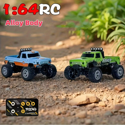 Mini RC Car 1/64 Scale High-Speed Off-Road Monster Truck – 2.4GHz Alloy Die-Cast Remote Control Car with Shock Absorber, All-Terrain Climbing RC Toy Gift for Kids Adults Boys