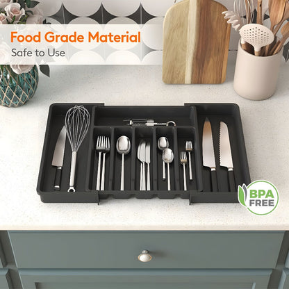 Expandable Eight-Compartment Drawer Organizer for Cutlery with Black, Grey or White Color Options