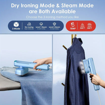 1100W Garment Steamer Handheld Portable Steam Iron 20-Second Rapid Steam 10.14oz Large Water Tank Stainless Steel Panel Wrinkle Remover for All Fabrics Home Travel Clothes Care