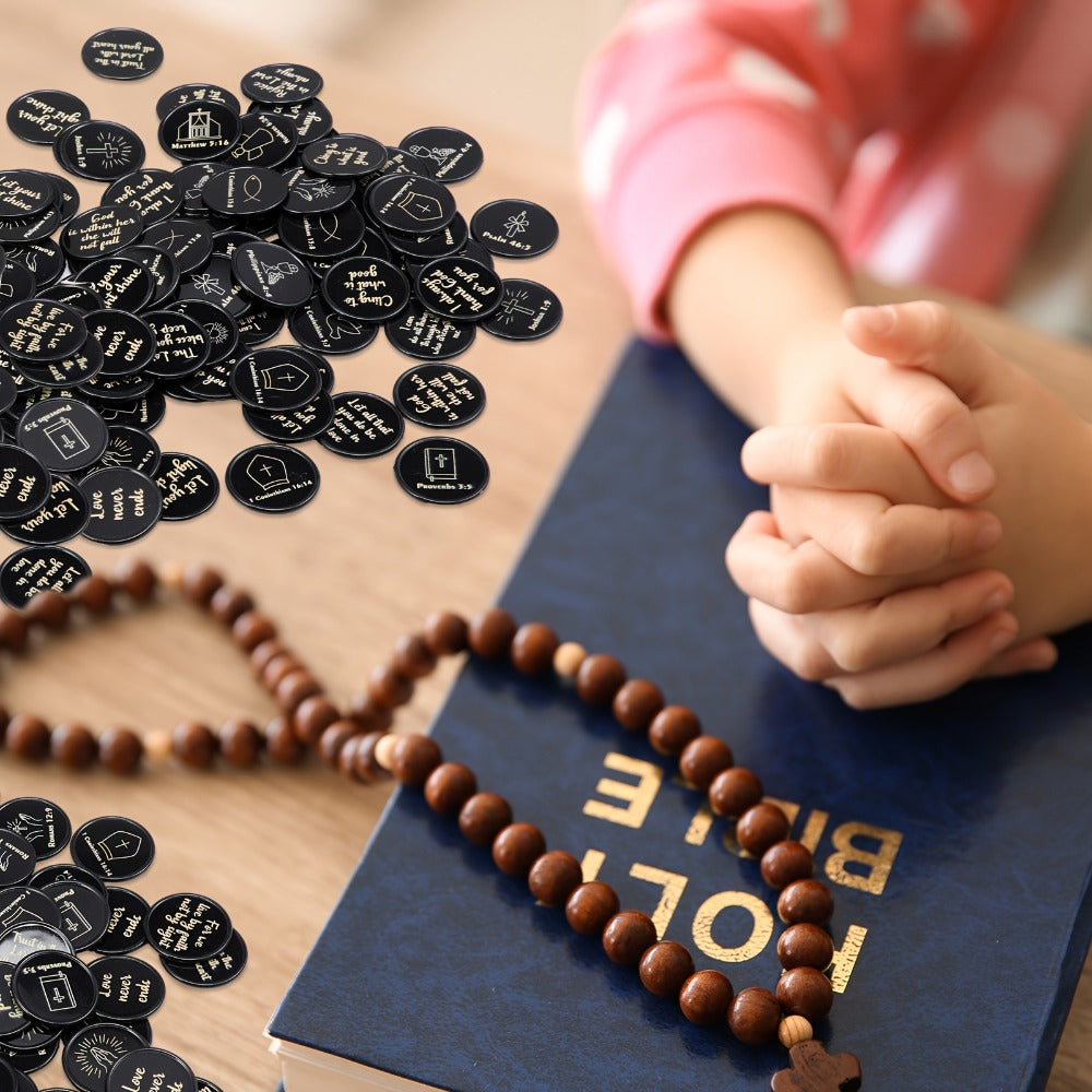 Party Favors Bible-Verse Coins, 120-Piece Black Token Set for Church and Faith-Themed Events