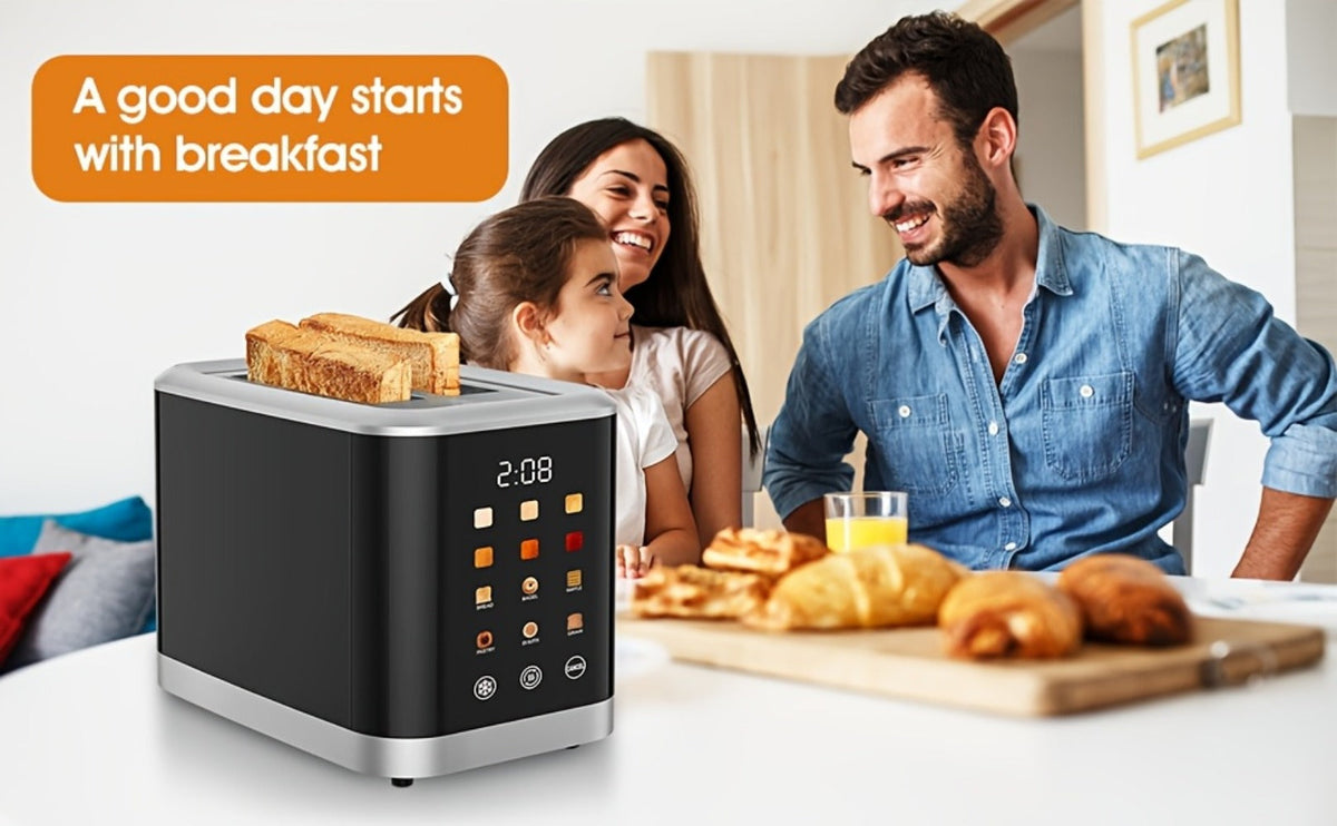 Smart Digital Toaster 2 Slice with Touch Screen LCD Display, 6 Bread Types & 6 Shade Settings, Extra Wide Slots, Stainless Steel – Bagel, Cancel & Defrost Functions for Modern Kitchen