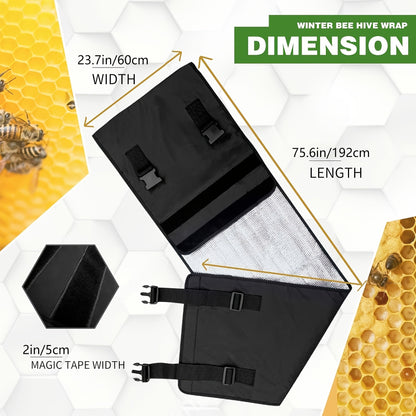 Black Beehive Winter Insulation Wrap with Adjustable Buckle Straps in 192 x 40 or 60 cm Sizes
