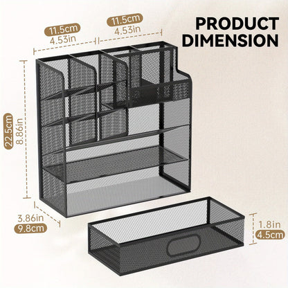 Mesh Desk Organizer with Pull-Out Drawer, Tiered Compartments and Six Color Checkout Options
