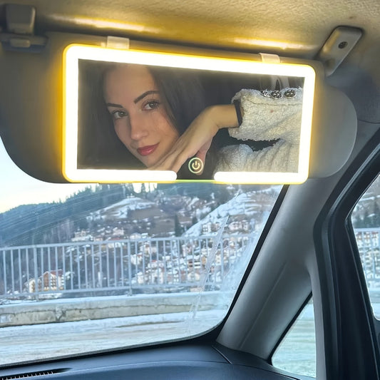 LED Car Vanity Mirror with Lights for Sun Visor, Ultra Thin HD Touch Control 3 Color Lighting Modes USB Powered Clip-On Makeup Mirror for Car Interior, Women Gift for Birthday Christmas Road Trip