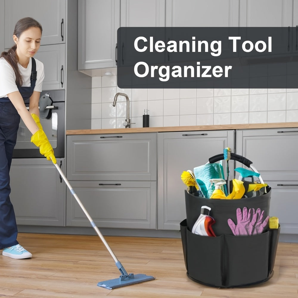 Foldable Cleaning Caddy Organizer 17L with Handle – Portable Collapsible Bucket Bag with 6 Pockets for Cleaning Supplies, Toiletries & Garden Tools, Multi-Purpose Home Travel Basket