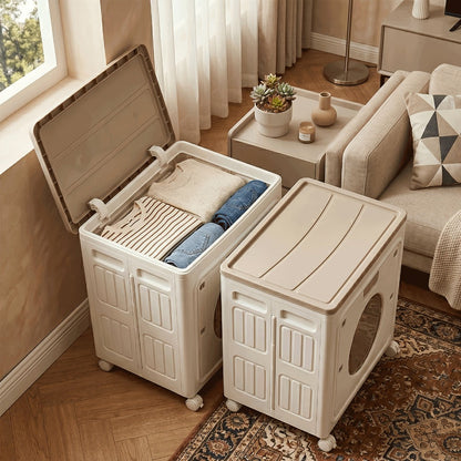 37-Gallon Foldable Storage Box with Rolling Casters, Top Access and Round Front Window in White or Red