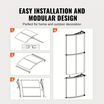 Door Window Awning Canopy 120x38 Inch Polycarbonate Rain Sun UV Snow Shield with Aluminum Bracket Easy Install Outdoor Porch Patio Entrance Shelter