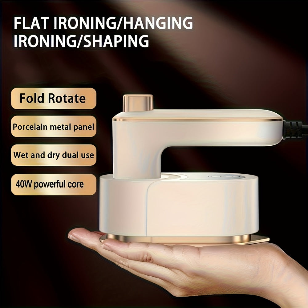 Foldable 3-in-1 Mini Garment Steamer and Iron with 40W Label, Matching Base and Filling Cup