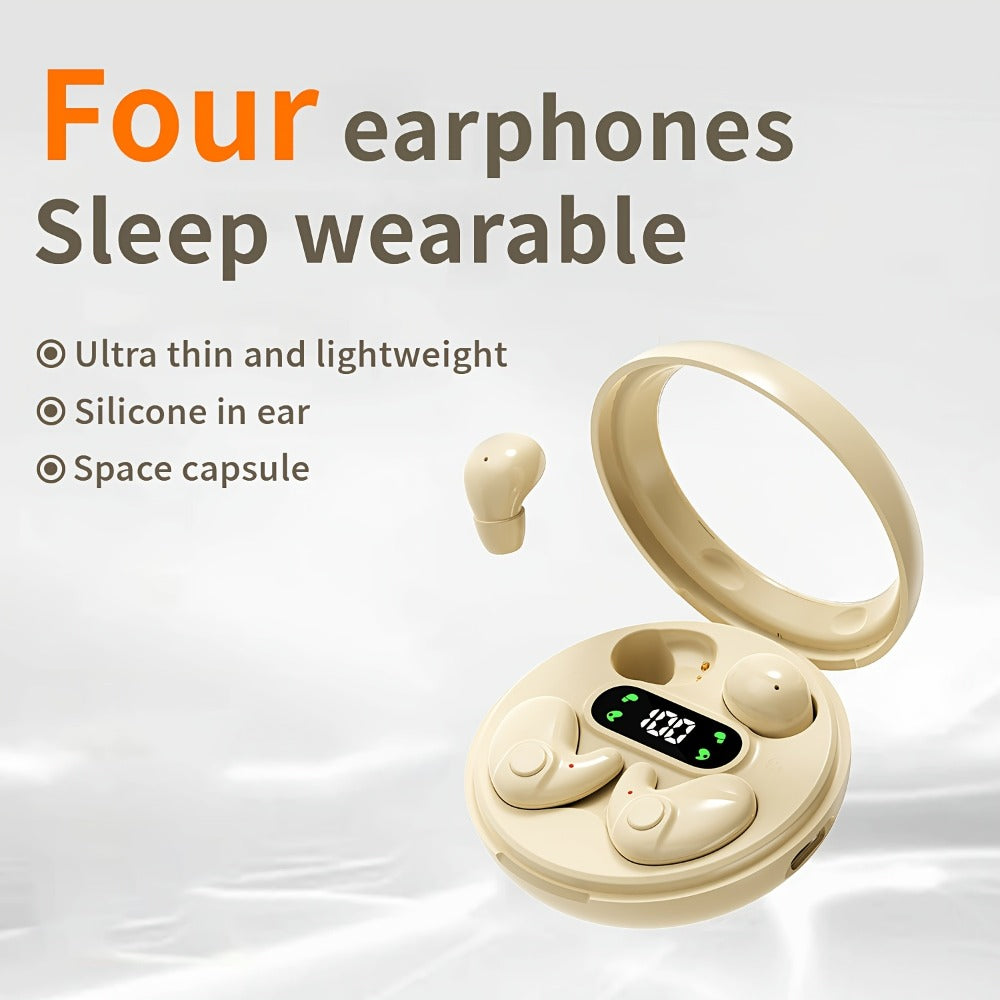 Invisible Sleep Wireless Earbuds 2 Pairs, Mini In-Ear Earphones HiFi Sound Noise Reduction Bass Touch Control Digital Display Long Battery Type-C, for Office Leisure Sport Sleep Men Women