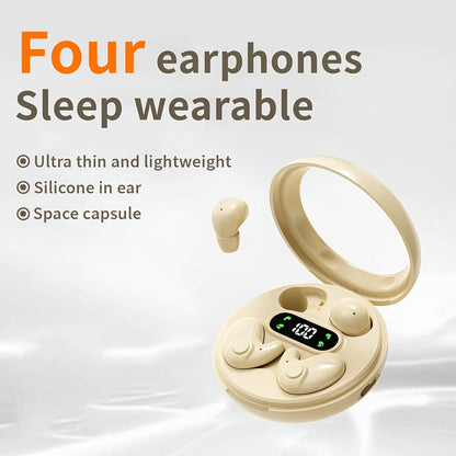 Invisible Sleep Wireless Earbuds 2 Pairs, Mini In-Ear Earphones HiFi Sound Noise Reduction Bass Touch Control Digital Display Long Battery Type-C, for Office Leisure Sport Sleep Men Women