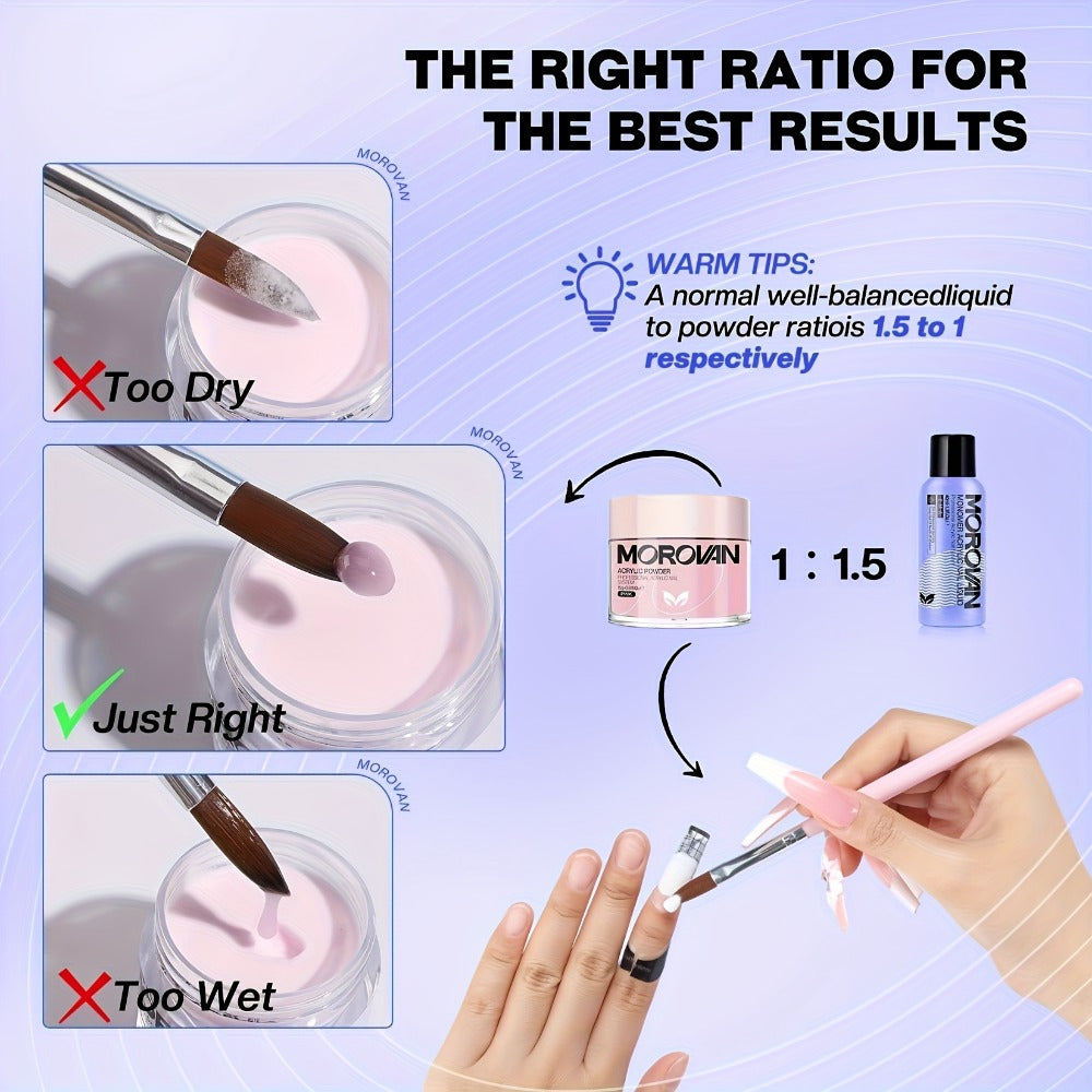Acrylic Nail Kit MOROVAN with Lamp, 12 Glitter Colors, Three Powders, Nail Tips, Files and Manicure Tools