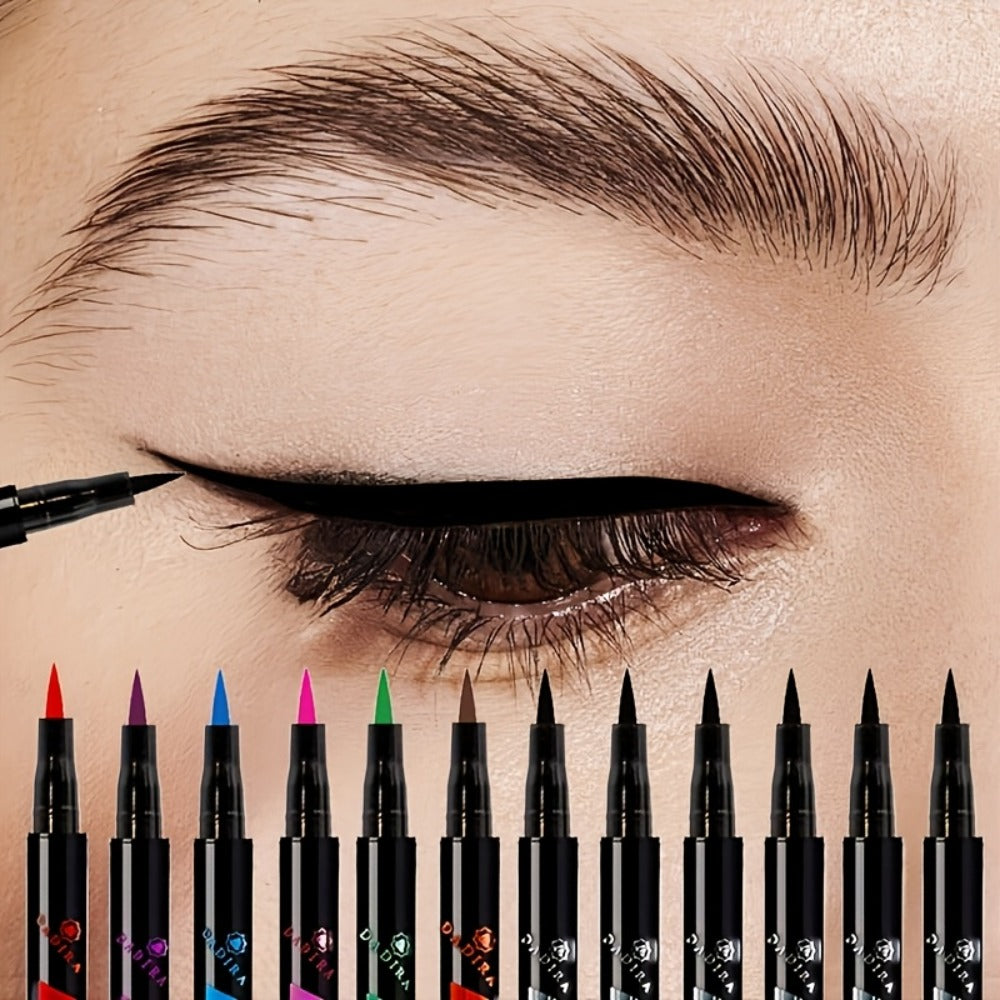 Fine-Tip Liquid Eyeliner Pen Set with Twelve Black and Bright Color Pens for Graphic Eye Looks