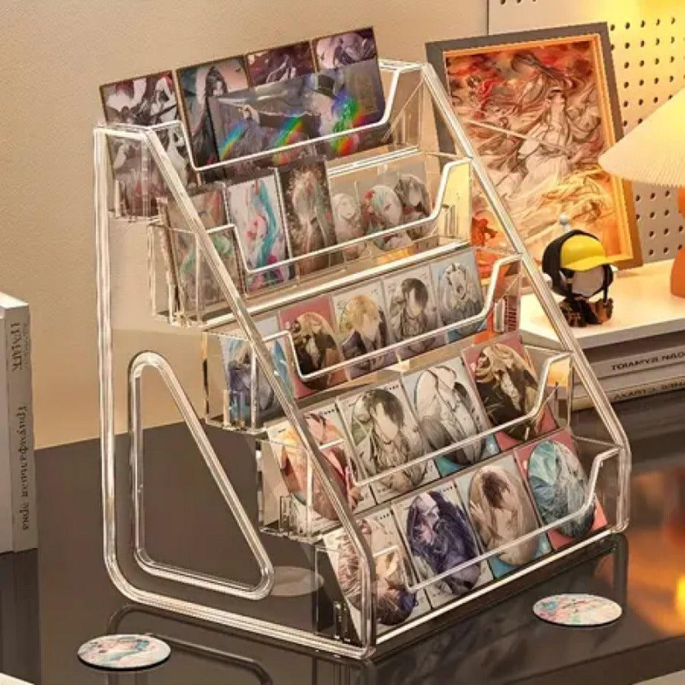 Clear Tiered Graded Card Display Stand with 3- or 5-Level Options for Desktop Collector Organization