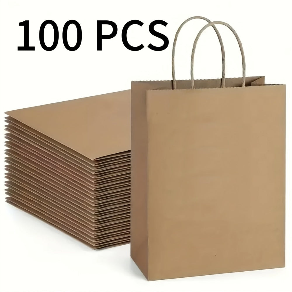 Kraft Paper Gift Bags with Handles in White, Black or Brown, Available in 25, 75, 100 or 300 Piece Packs