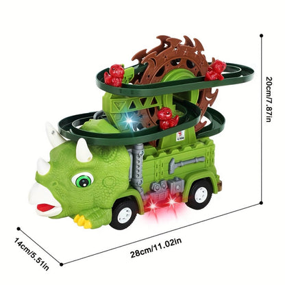 Toddler Dinosaur Track Set Orbital Triceratops Electric Stair Slide Roller Coaster Toy with Lights & Music | Sensory Learning Toy for Boys Ages 1 2 3 | Best Toddler Birthday Christmas Gift