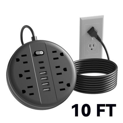 Surge Protector Power Strip 12-in-1 with 6 AC Outlets 4 USB-A 2 USB-C Flat Plug Wall Mount Overload Protection Desk Charging Station for Home Office Travel