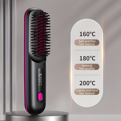 Cordless Hair Straightening Brush with USB-C Charging, Three Heat Levels and Black or White Options