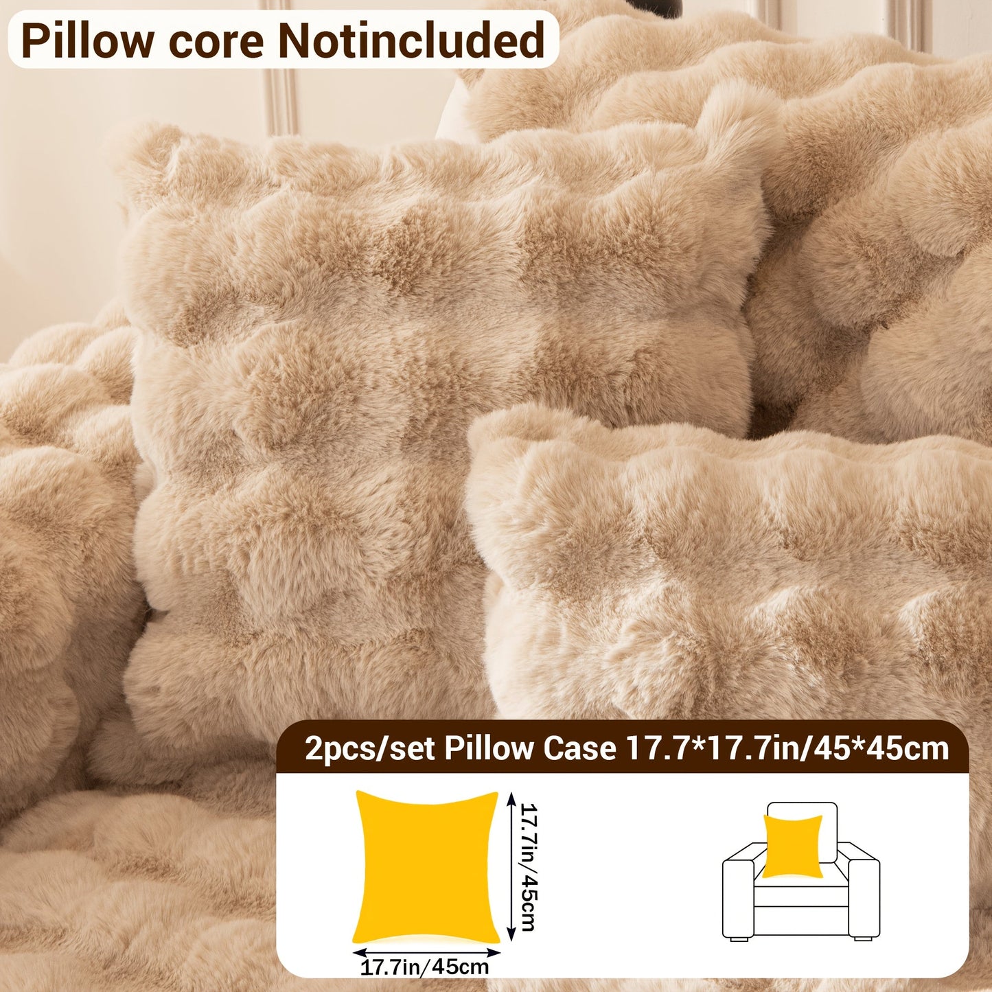 Sofa Cover Bubble Faux Rabbit Fur Panels with Silicone Non-Slip Backing for Seat, Armrest or Backrest
