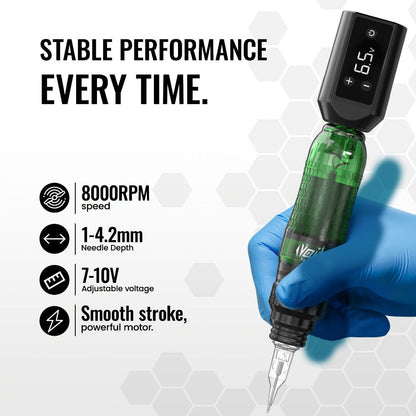 Tattoo Machine Kit VOID Wireless Pen with 1200mAh Battery, 4-12V Adjustment, 10 Cartridges and 5 Ink Shades