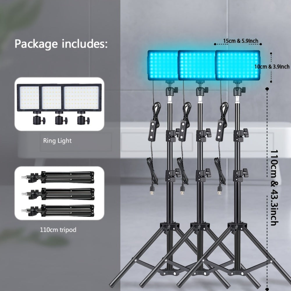 LED Video Fill Light Panel Kit with Tripod Stand & RGB Filters, Dimmable 5600K Studio Light for Vlogging
