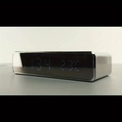 Wireless Charging Alarm Clock with Black or Silver-Tone Housing, Digital Time Display and Top Charging Surface