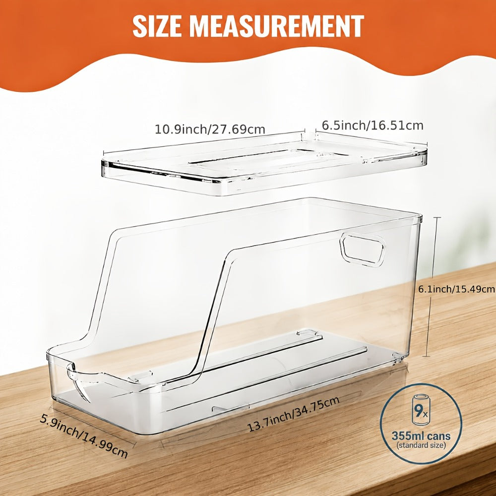 Soda Can Organizer for Refrigerator Stackable | Can Holder Dispenser with Lid for Fridge, Pantry & Freezer – Holds 9 Cans Each, BPA-Free Clear Design, 1 or 2 Pack